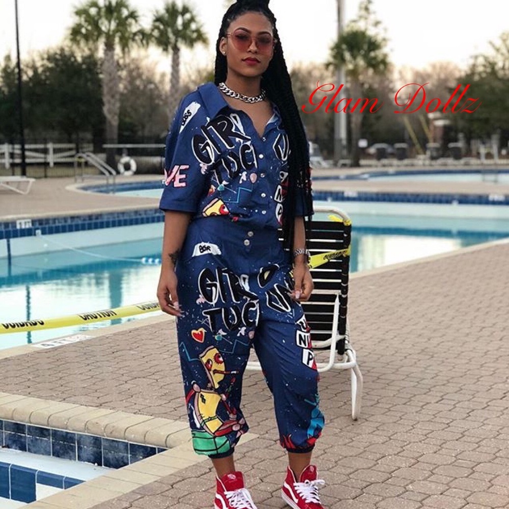 Super cute graffiti jumpsuit